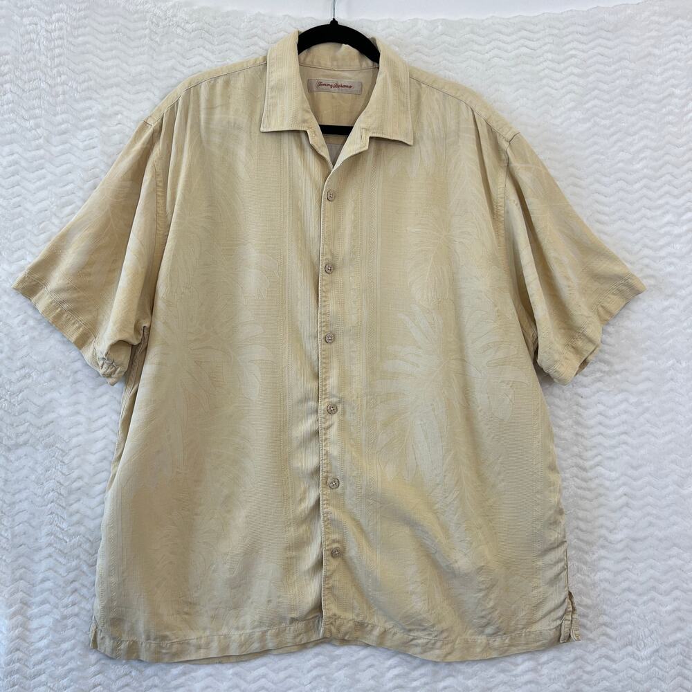 Tommy Bahama Yellow Short Sleeve Button Down Hawaiian Silk Shirt Mens XL